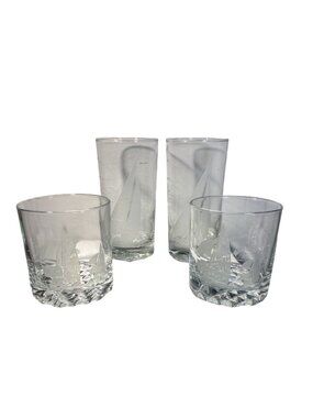 Frosted True North Franc Nord Bar Glasses Nautical Whiskey 2 Lowball 2 Highball